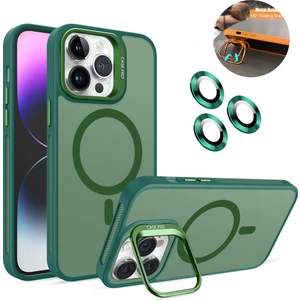 iPhone 15 Pro Max Kılıf + Lens Koruyucu Magsafe ve Stant Özellikli Arkası Mat Sert Pc Leke Yapmaz