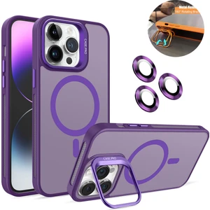iPhone 15 Pro Max Kılıf + Lens Koruyucu Magsafe ve Stant Özellikli Arkası Mat Sert Pc Leke Yapmaz