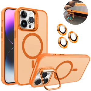 iPhone 15 Pro Max Kılıf + Lens Koruyucu Magsafe ve Stant Özellikli Arkası Mat Sert Pc Leke Yapmaz