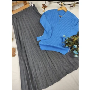 Pamuk Diyagonal Kumaş Pliseli Etek