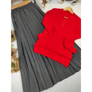 Pamuk Diyagonal Kumaş Pliseli Etek