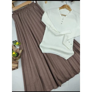 Pamuk Diyagonal Kumaş Pliseli Etek