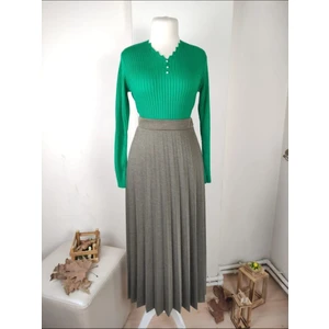 Pamuk Diyagonal Kumaş Pliseli Etek