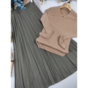 Pamuk Diyagonal Kumaş Pliseli Etek