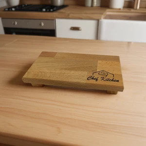 Royal Hediyelik 20x10cm 4 Ayaklı Chef Kitchen Yazılı, Ahşap Yağdanlık Altlığı, Baharat, Sunum Standı, Çok Amaçlı Mutfak Tabağı