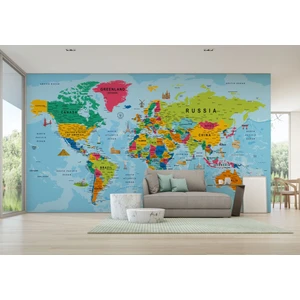 Harita Sepeti Detaylı Ingilizce Dünya Haritası Duvar Kağıdı -2035