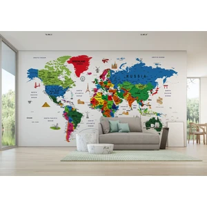 Harita Sepeti Dünya Haritası Renkli Duvar Kağıdı Detaylı Ingilizce Dünya Haritası -3227