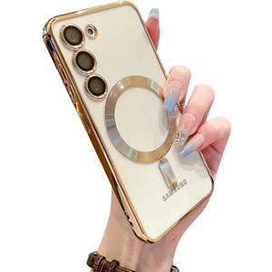 Samsung Galaxy S24 Plus Kılıf Magsafe Kamera Lensli Korumalı Şeffaf Silikon Kapak