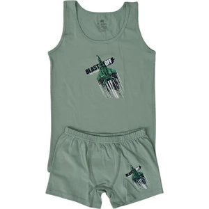 İki Yıldız Erkek Çocuk Uçak Baskılı Atlet Boxer Takım 6039 BGL-ST03479