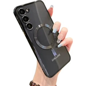 Samsung Galaxy S24 Plus Kılıf Magsafe Kamera Lensli Korumalı Şeffaf Silikon Kapak