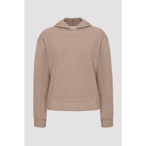 Bej Melanj Kapşonlu Fitilli Yumuşak  Sweatshirt