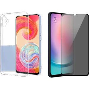 Samsung Galaxy A04E Ile Uyumlu Soft Yumuşak Telefon Kılıfı ve Hayalet Privacy Ekran Koruyucu Seti