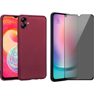 Samsung Galaxy A04E Ile Uyumlu Soft Yumuşak Telefon Kılıfı ve Hayalet Privacy Ekran Koruyucu Seti