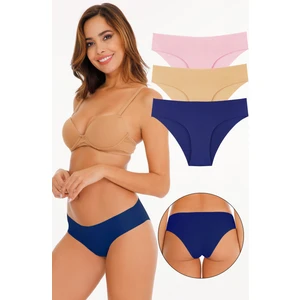 Kadın Dikişsiz Lazer Kesim Likralı Külot 3lü Paket Set  - KTS2018 Lacivert