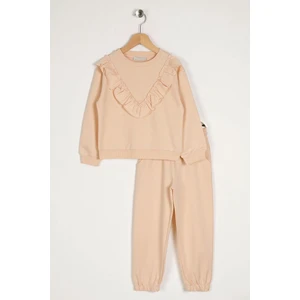 Kız Çocuk Bej Renkli Fırfır Detaylı Ikili Takım