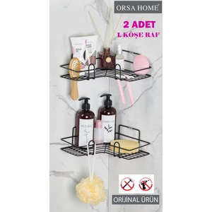 Orsa Home 2 Adet Geniş L Tasarım Güçlü Magic Yapışkanlı Siyah Banyo Köşe Rafı 229