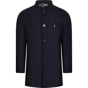 PLT8367 Dewberry Erkek Palto-Açık Düz Siyah