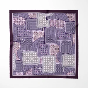 Ipek Twill Etnik Yamalar Lacivert Kadın Eşarp