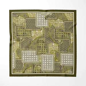 Ipek Twill Etnik Yamalar Lacivert Kadın Eşarp