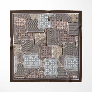 Ipek Twill Etnik Yamalar Lacivert Kadın Eşarp