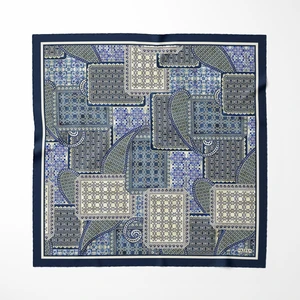 Ipek Twill Etnik Yamalar Lacivert Kadın Eşarp