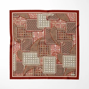 Ipek Twill Etnik Yamalar Lacivert Kadın Eşarp