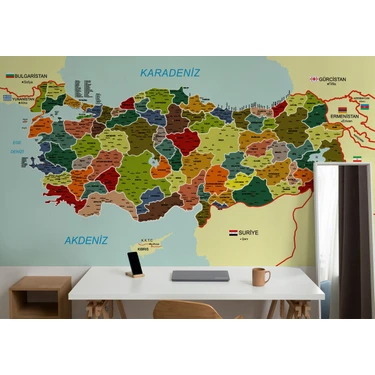 Harita Sepeti Türkiye Haritası Duvar Kağıdı Il ve Ilçeli Ayrıntılı Eğitici Duvar