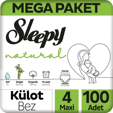 Sleepy Natural Külot Bez 4 Numara Maxi Mega Fırsat Paketi 100