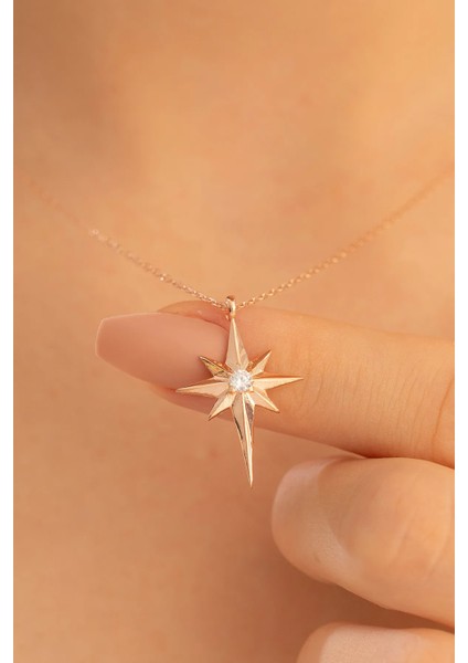 Kadın Gümüş Kolye - Zirkon Taşlı Kutup Yıldızı Motifli Gümüş Kolye fiyatları