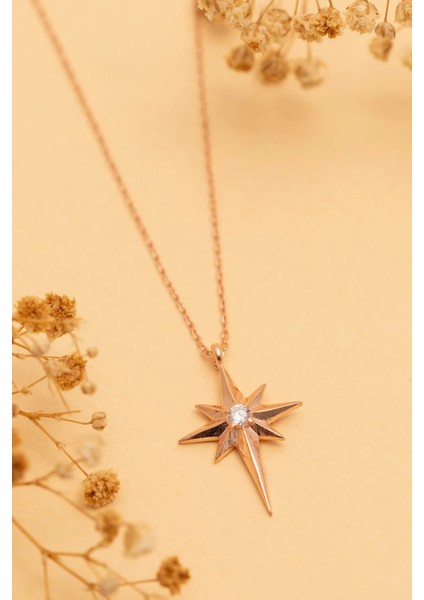 Kadın Gümüş Kolye - Zirkon Taşlı Kutup Yıldızı Motifli Gümüş Kolye modelleri