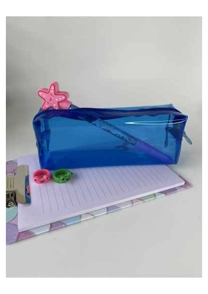Şeffaf Kalem/makyaj Çantası 20X8 Mavi