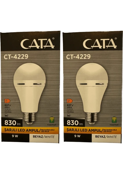 CT-4229 9W 6400K (Beyaz Işık) E27 Duylu Şarjlı LED Ampul (2 Adet)