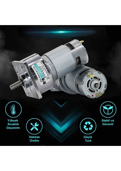 Roba D-60GA775 Dc Motor 24V 30RPM 35W 40KG.CM Yüksek Tork Kuvvet Metal Dişli Redüktörlü Robot Cnc Makine Otomasyon Tekne Araba Elektrikli Bisiklet