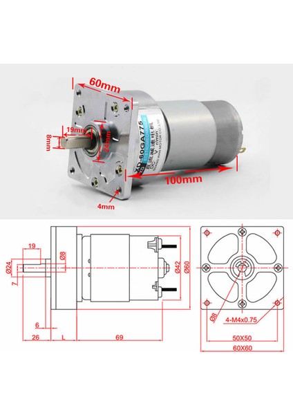 Roba D-60GA775 Dc Motor 24V 30RPM 35W 40KG.CM Yüksek Tork Kuvvet Metal Dişli Redüktörlü Robot Cnc Makine Otomasyon Tekne Araba Elektrikli Bisiklet