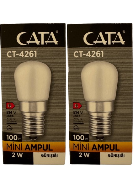 CT-4261 2W 3200K (Günışığı) E14 Duylu Mini LED Ampul (2 Adet)