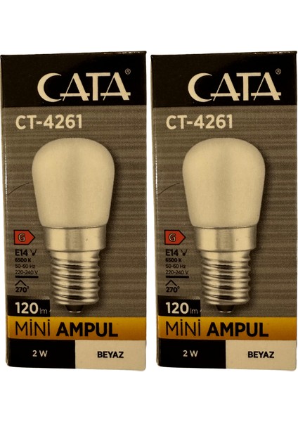 CT-4261 2W 6500K (Beyaz Işık) E14 Duylu Mini LED Ampul (2 Adet)