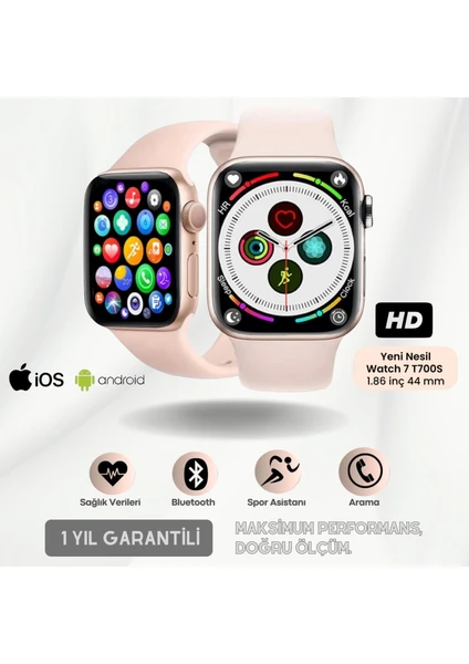 Yeni Nesil Watch 7 Ios Android Uyumlu Spor ve Sağlık Sensörlü T700S Bluetooth Aramalı Akıllı Saat