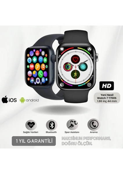 Yeni Nesil Watch 7 Ios Android Uyumlu Spor ve Sağlık Sensörlü T700S Bluetooth Aramalı Akıllı Saat