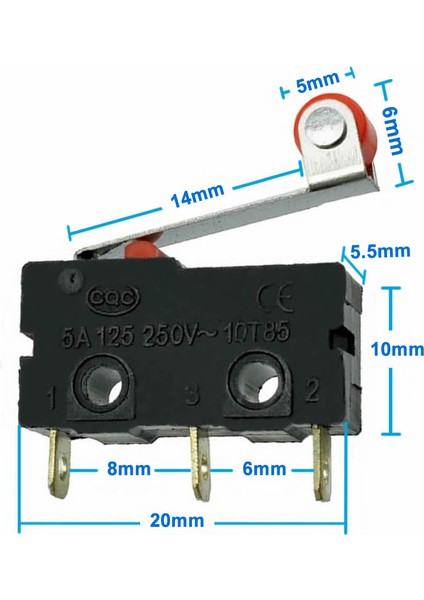 Robamakaralı Micro Switch Anahtar 5A 5A 250V Rulo Makara Kollu No Nc Com Spdt Sınırlayıcı Momentary Buton Anahtar KW123