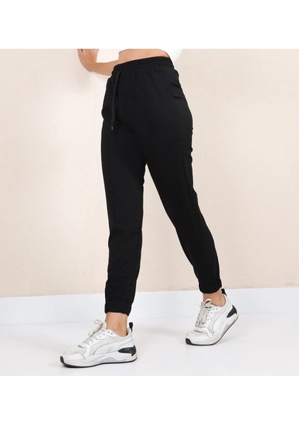 Paça Lastikli Düz Jogger Eşofman Altı Siyah