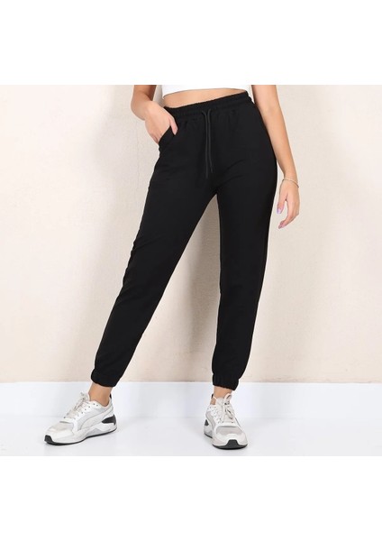 Paça Lastikli Düz Jogger Eşofman Altı Siyah