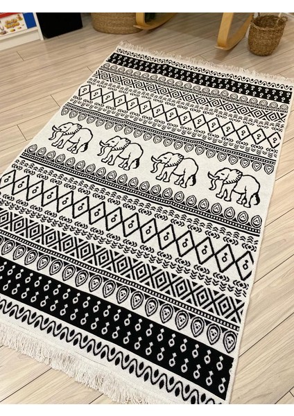 Kilim Çift Taraflı Pamuklu Dokuma Filli Kilim Fil Desenli Dokuma Kilim