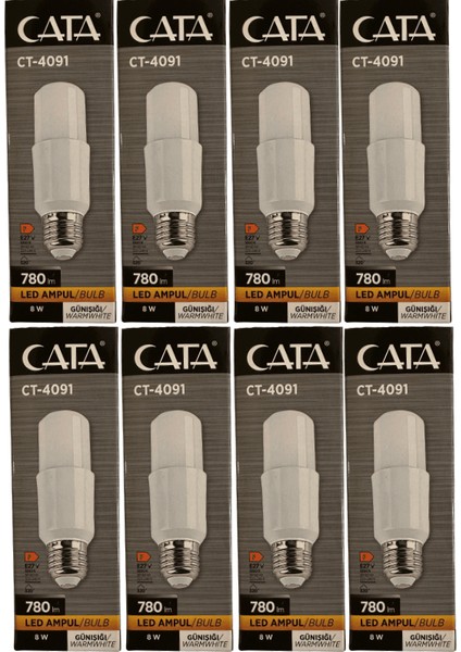 CT-4091 8W 3200K (Günışığı) E27 Duylu LED Ampul (8 Adet)