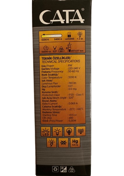 CT-4091 8W 3200K (Günışığı) E27 Duylu LED Ampul (8 Adet)