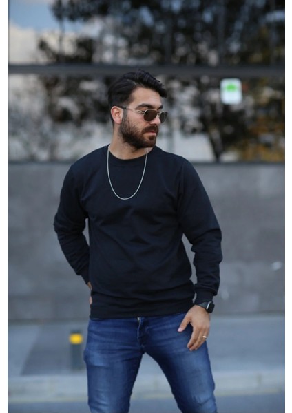 TMB Clothing Modaen Siyah Bisiklet Yaka Sweatshirt(2 Iplik-Baskısız)