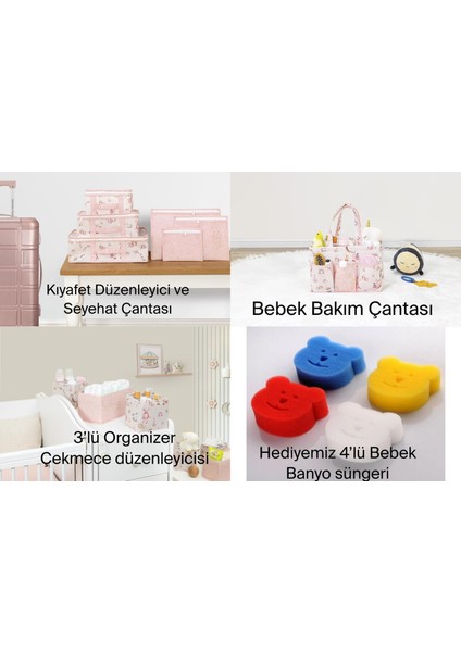 Mor Bebe 4'lü Kombin Baby Set Bavul Organizer & Bakım Çantası & Çekmece Düzenleyici  + (4'lü Sünger )