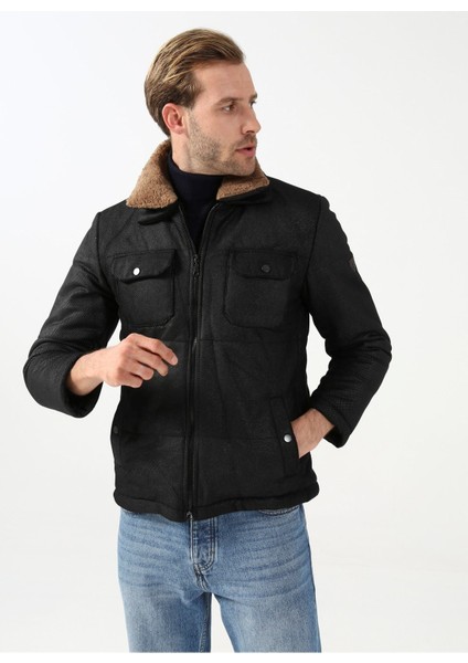 Mono Yaka Slim Fit Kapitone Siyah Erkek Mont MN2008700287