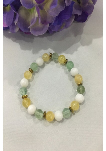 8 mm Florit, Ay Taşı, Sitrin, Hematit Doğaltaş Bileklik