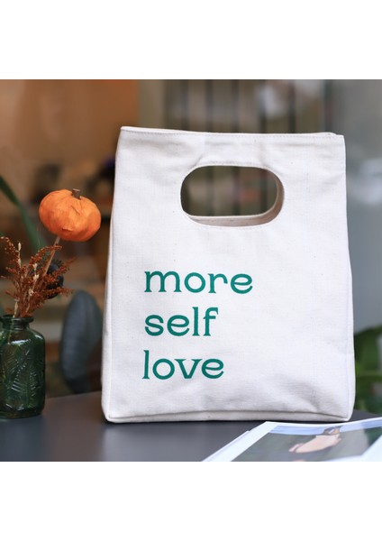 % 100 Pamuk Mini Kanvas " More Self Love " Bez Çanta / Tote Bag