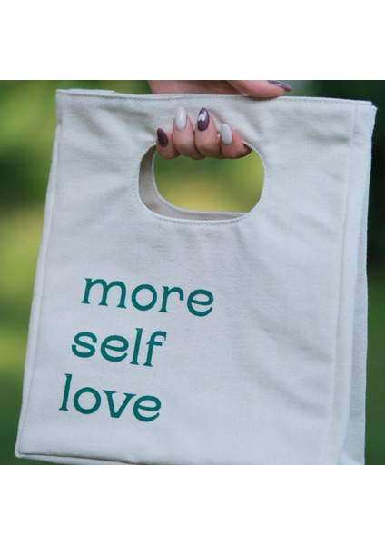 % 100 Pamuk Mini Kanvas " More Self Love " Bez Çanta / Tote Bag